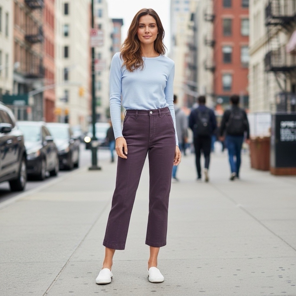 Evelane Size 2‎ Straight Leg High Rise Cropped Plum Stretch Jeans